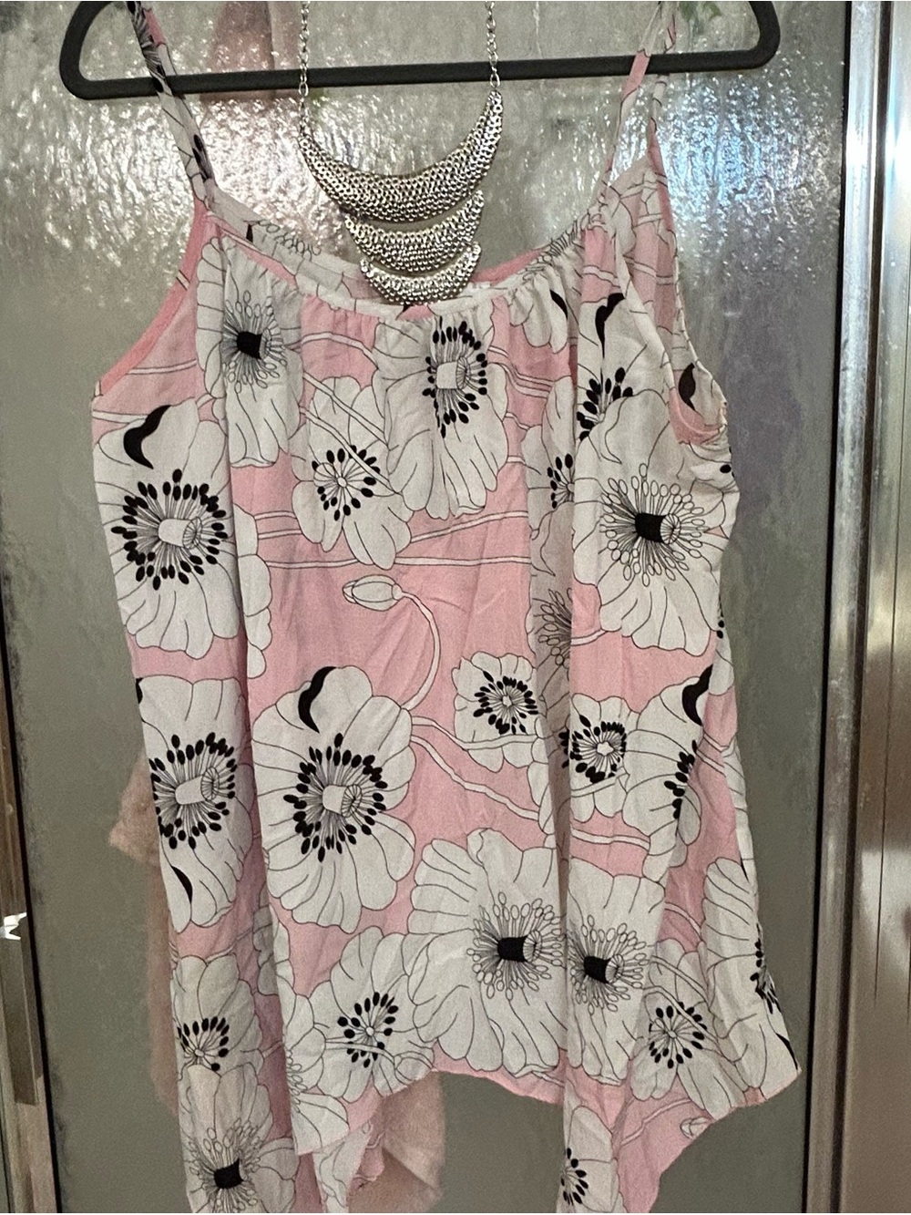 Rosegal Pink and White Floral Spaghetti Strap Tank